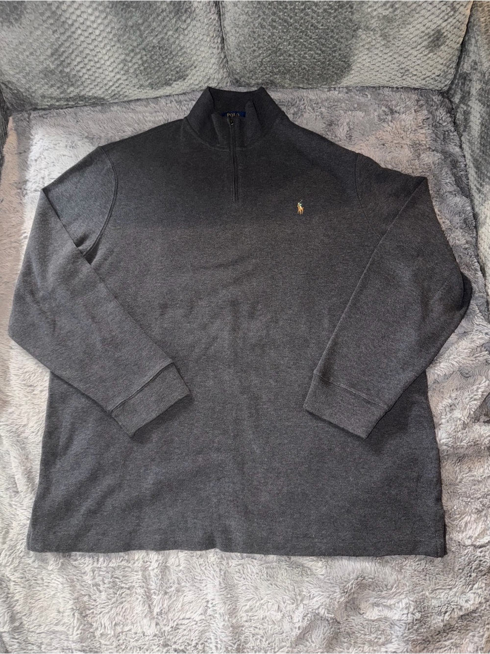 Polo by Ralph Lauren double knit mock neck sweatshirt quarter zip in charcoal